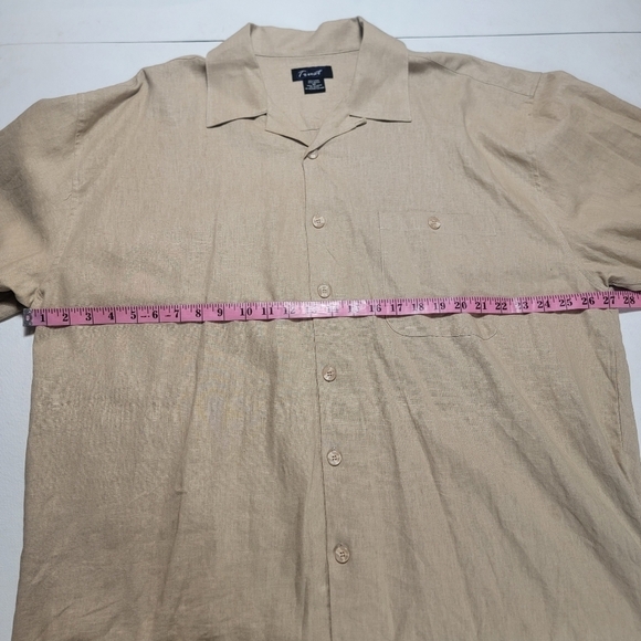 Trust 3X Tan Beige Linen Blend Short Sleeve Button Up Pocket Shirt & 44/30 pants - Picture 2 of 11